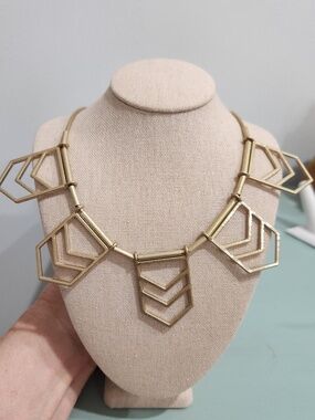 Plunder Geometric Statement Necklace w/ 4 Large Chevron Charms 20" L Gold-tone
